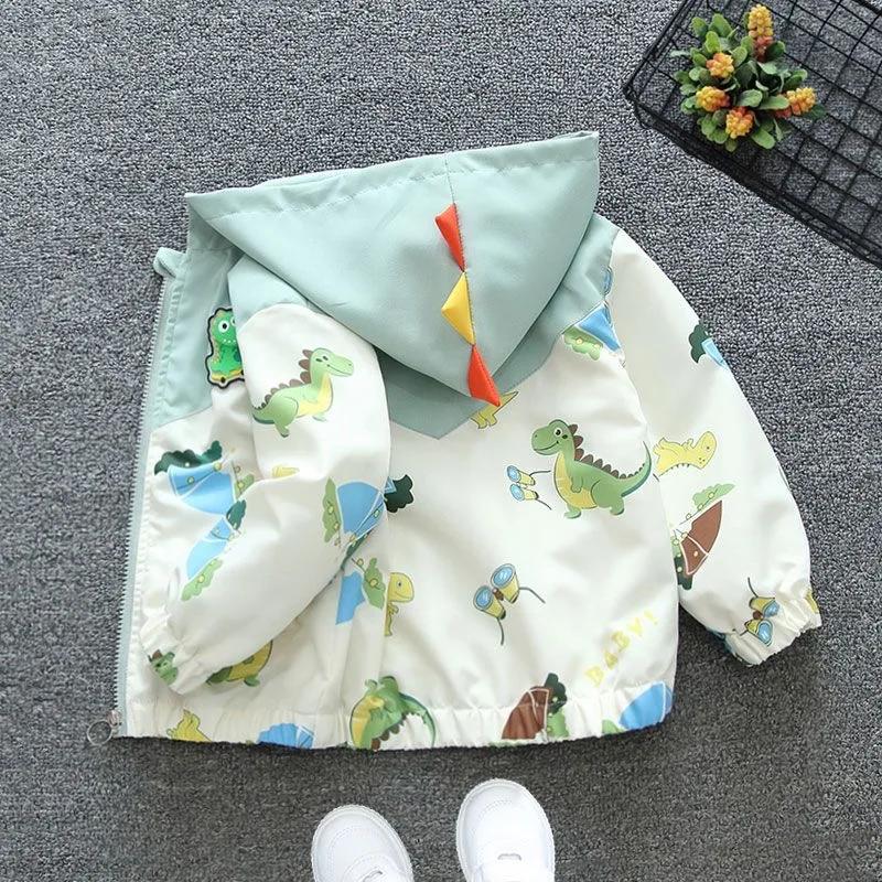 Veste à capuche dinosaure dessin animé pour bébés garçons, vêtements pour tout-petits, coupe-vent dé