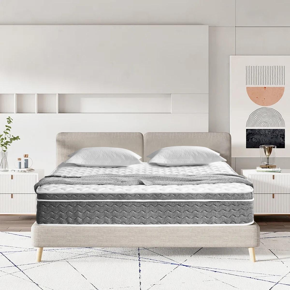 Matelas hybride Queen Size 10/12/14 pouces, fermeté moyenne, sans fibre de verre et certifié OEKO-TE