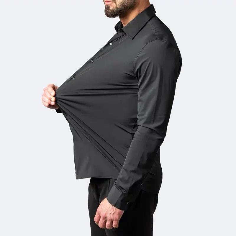 Chemise élastique à manches longues pour hommes, robe d'affaires sans repassage, tenue de travail pr