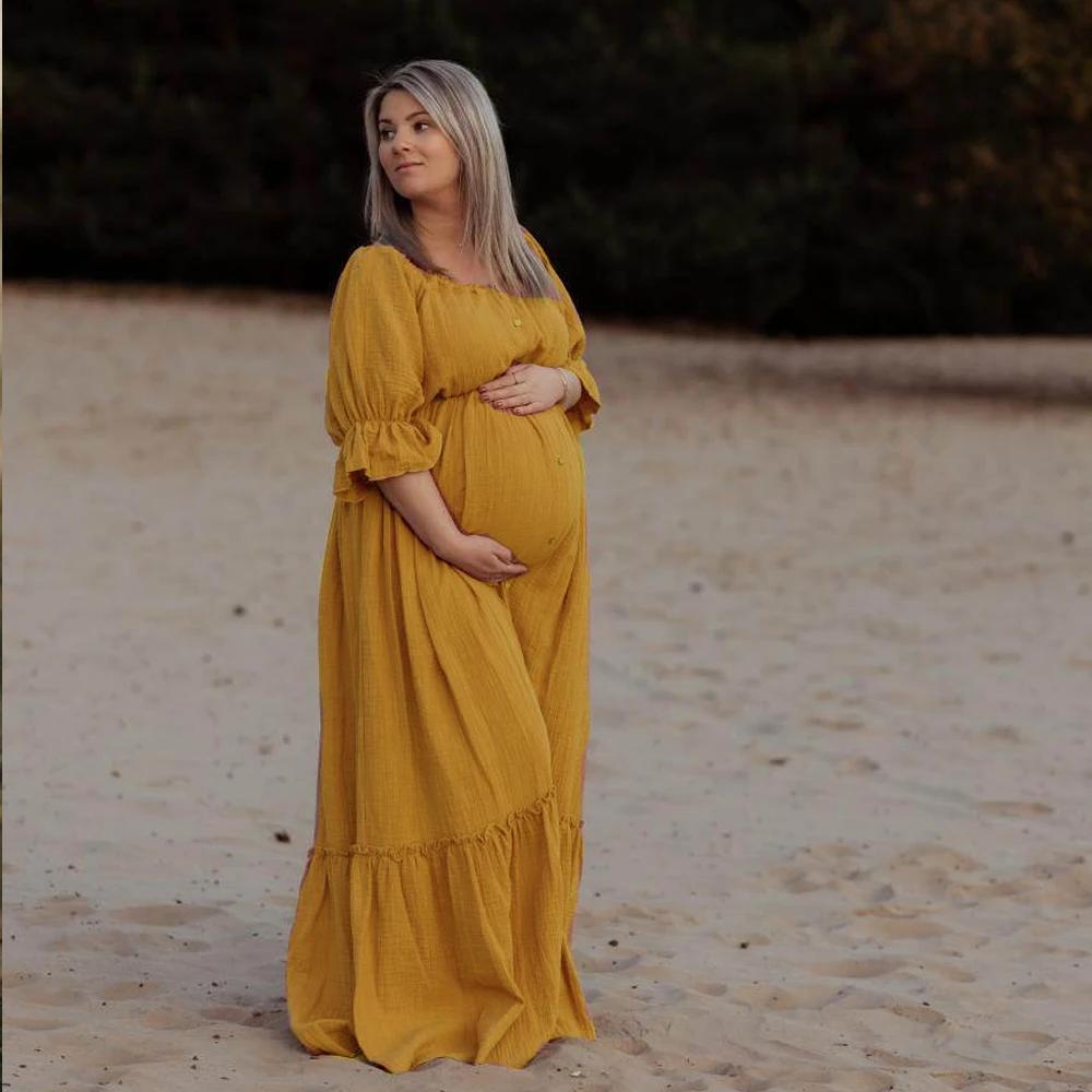 Robes de style bohème pour femmes enceintes, vêtements doux pour la peau, lin et coton, séance photo