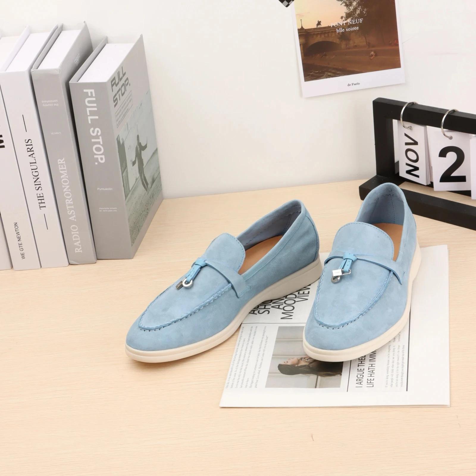 Mocassins Femme en Daim avec Décor de Nœud, Chaussures Légères et Respirantes