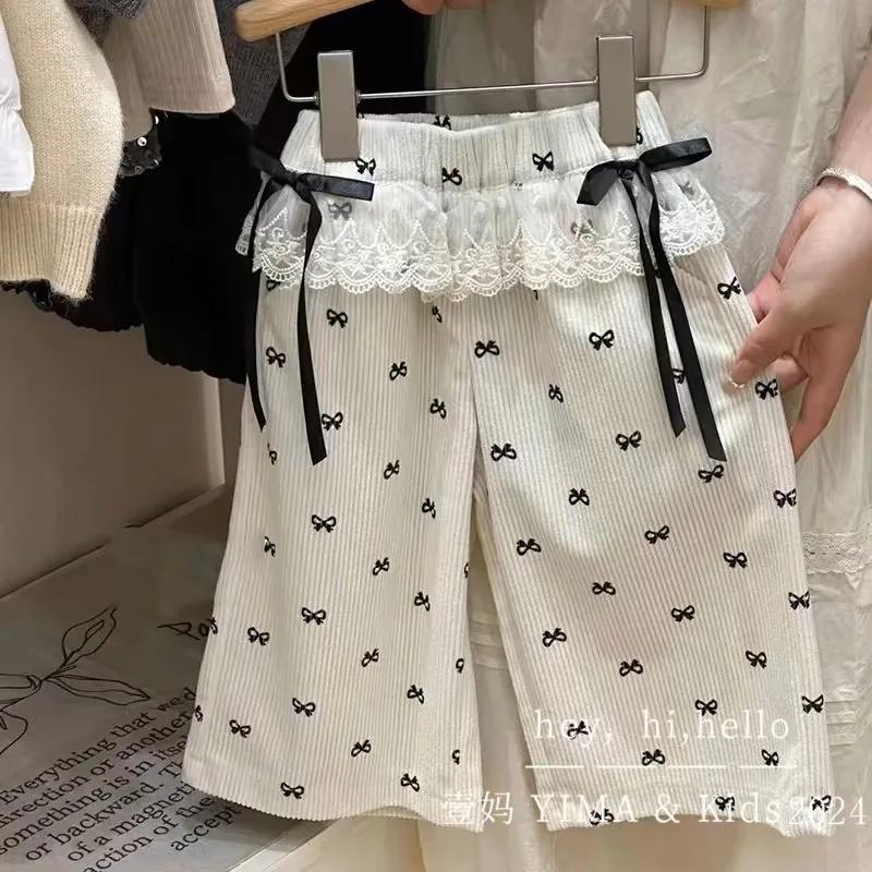 Pantalon de printemps pour bébé fille, ample, dentelle épissée, tout imprimé, pantalon droit pour en