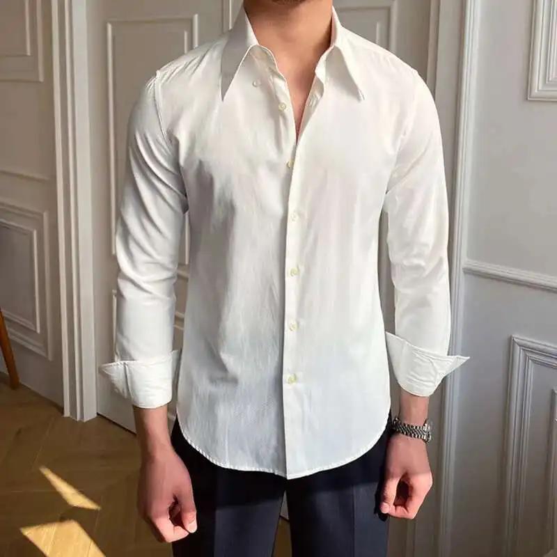Printemps loisirs britannique affaires chemise Design britannique hommes col Cuba mince solide chemi