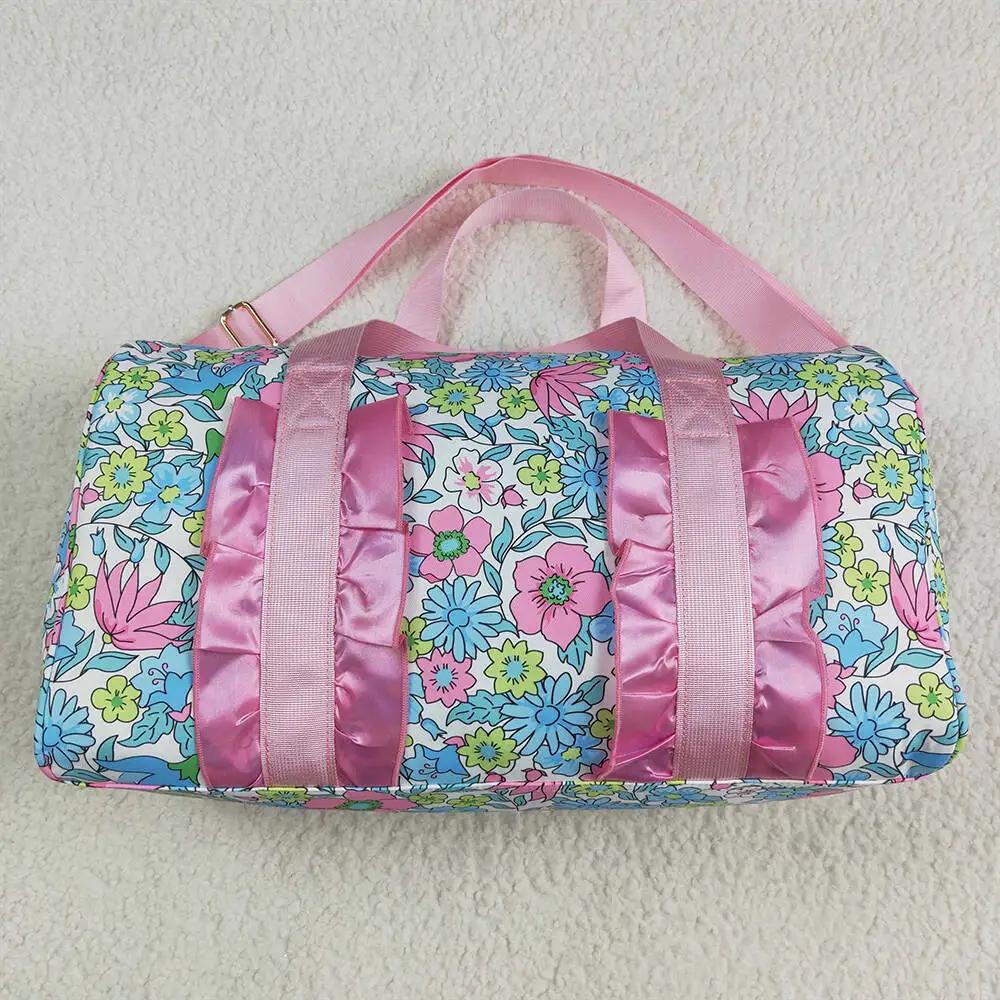 Sac de voyage décontracté en toile rose à volants floraux pour femme avec fermeture éclair pour les