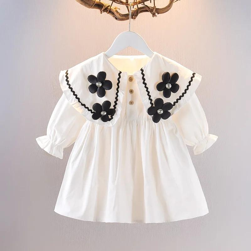 Robe version coréenne pour enfants printemps et automne mode fille pur coton fleur poupée cou robe i