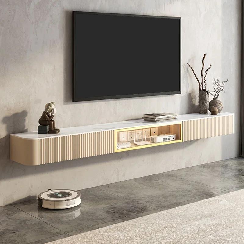 Ensemble de meuble TV flottant de luxe en ardoise, meuble TV minimaliste mural et Table basse, Solut
