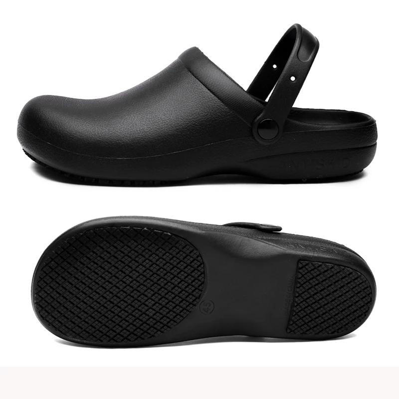 Sandales coordonnantes en caoutchouc noir pur, chaussures de chef, sabots de cuisine imperméables, c