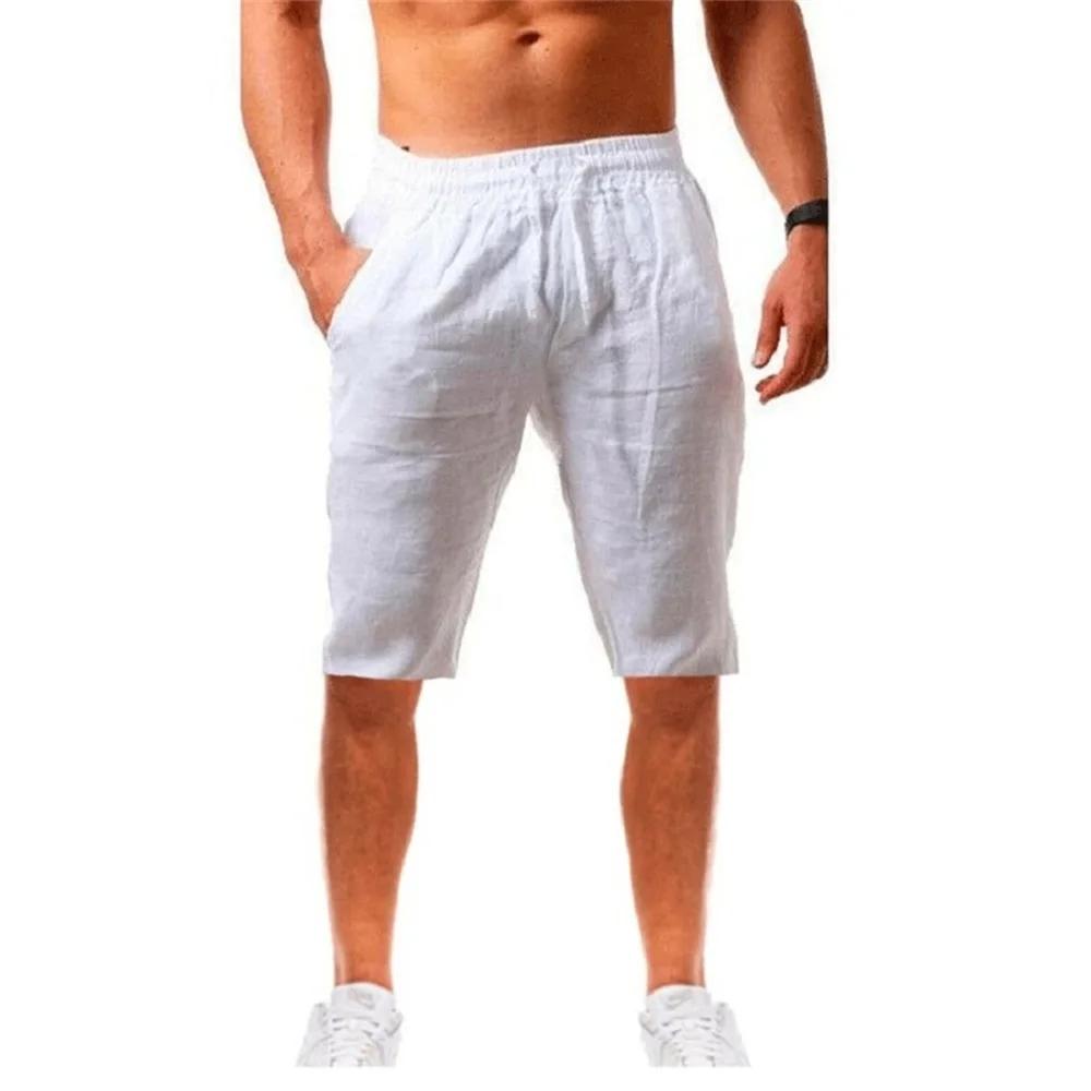 Nouveaux hommes coton lin Shorts pantalon mâle été respirant couleur unie lin pantalon Fitness Stree
