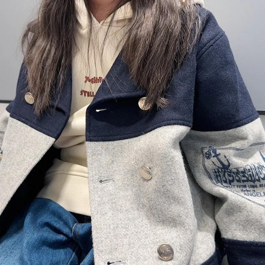 Manteau pour filles 2025 hiver nouveau gris épissage à la mode épaissi manteau de laine pour enfants