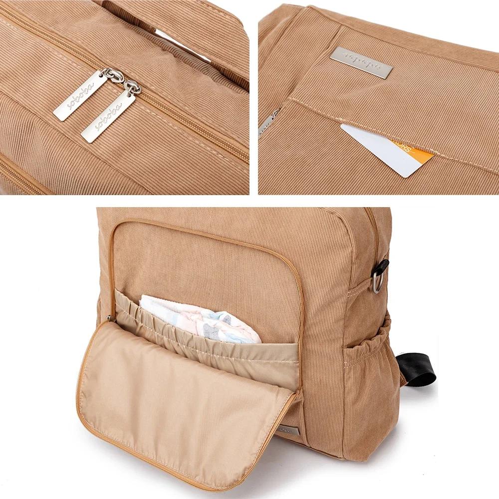 Soboba-Sac à dos à langer de grande capacité pour la colonne vertébrale, avec tissu en velours côtel