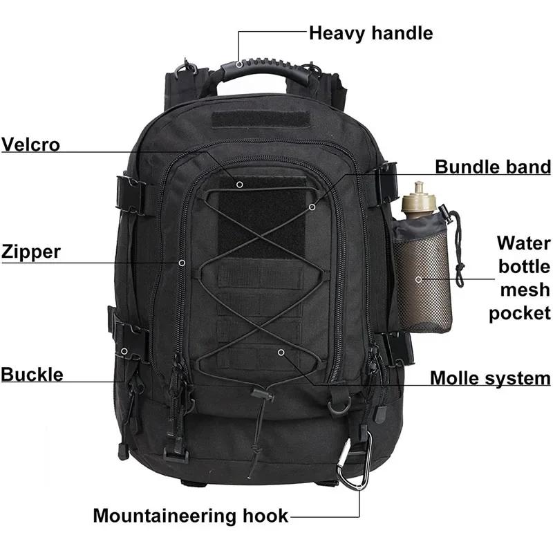 Sac à dos tactique pour hommes 60L sac à dos d'assaut Molle robuste étanche grande capacité sac anti
