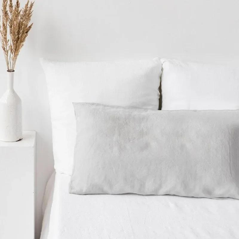 Taie d'oreiller double en lin pur, housse de coussin, taille personnalisée, anti-acariens, Euro Sham
