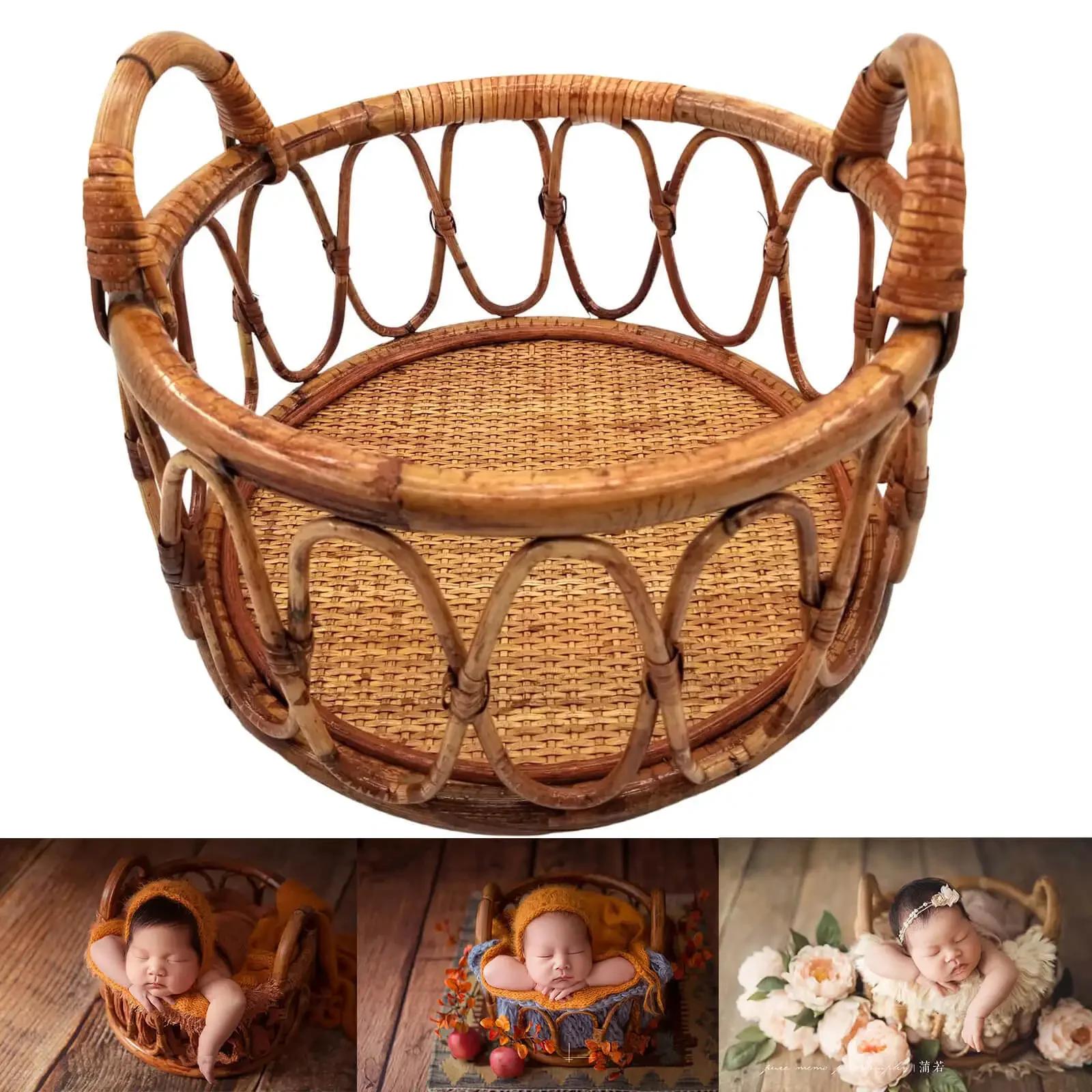 Accessoires photo nouveau-nés panier rotin - Décor artistique pour séances photo bébé