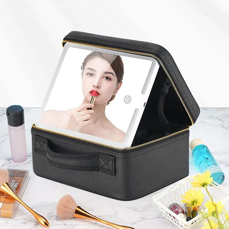 Trousse à cosmétiques intelligente LED avec miroir, trousse de maquillage de voyage, grande capacité