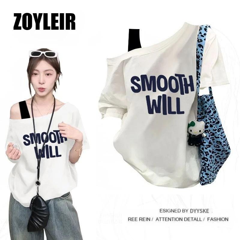 T-shirt élégant d'été asymétrique pour femme, faux deux-pièces, oversize, à motif graphique, manches