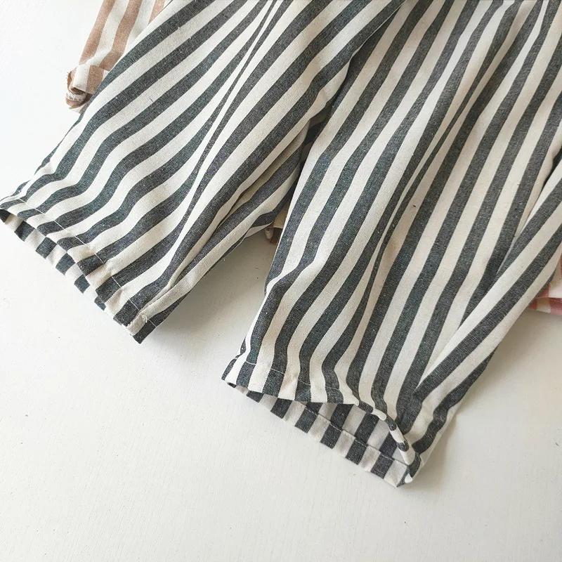 Pantalon à rayures en coton et lin pour garçon et fille, style décontracté, été automne