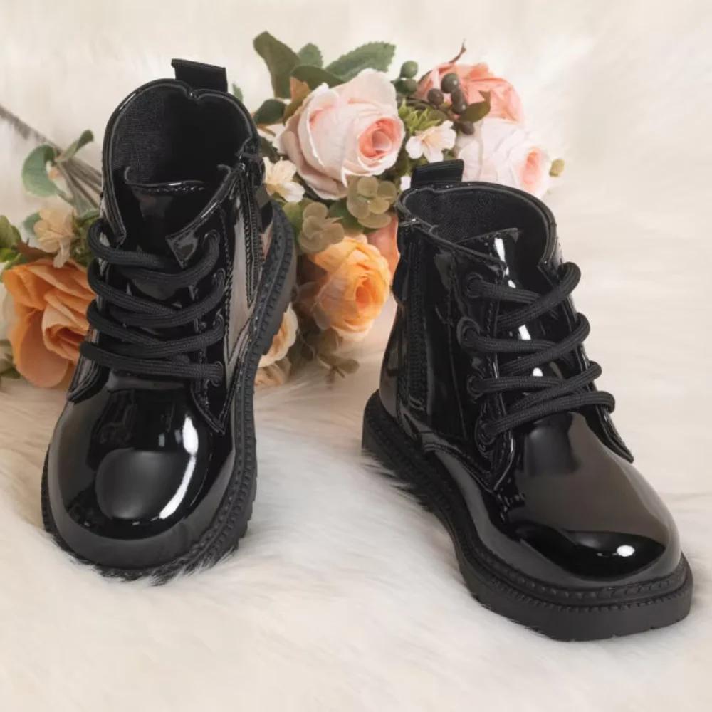 Chaussures d'automne et d'hiver pour enfants, bottes imperméables en cuir PU pour enfants, bottes ha
