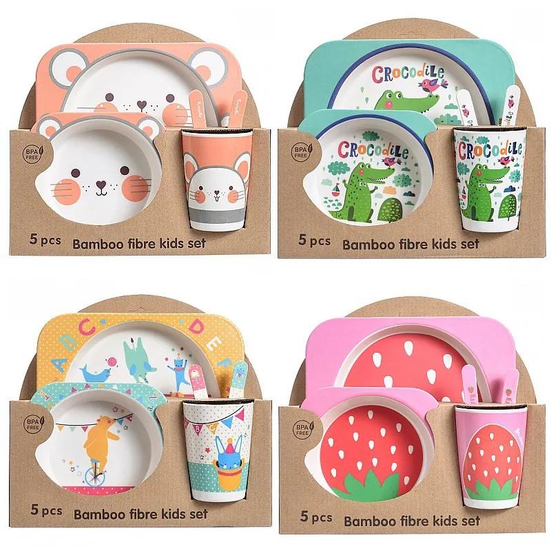 Ensemble de bols en bambou naturel pour bébé, 5 pièces, mignon, dessin animé, cadeau