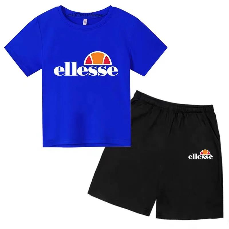 Enfants été loisirs lettre 2 pièces col rond manches courtes T-shirts + pantalons costumes 3-13 ans