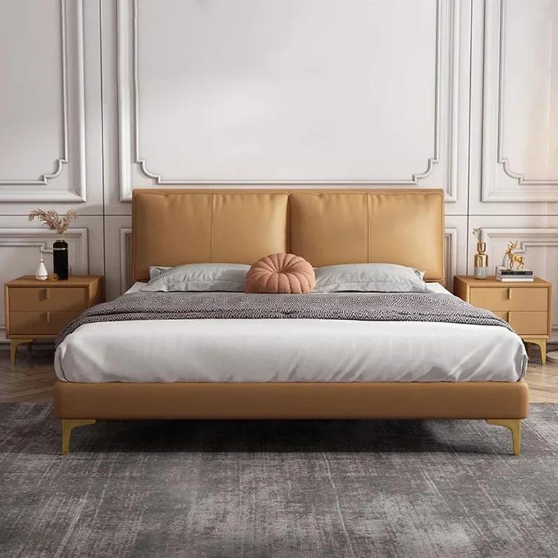 Hôtel moderne lit minimaliste luxe en bois massif Design cuir à la mode lit Letto Gonfiabile Per Dor