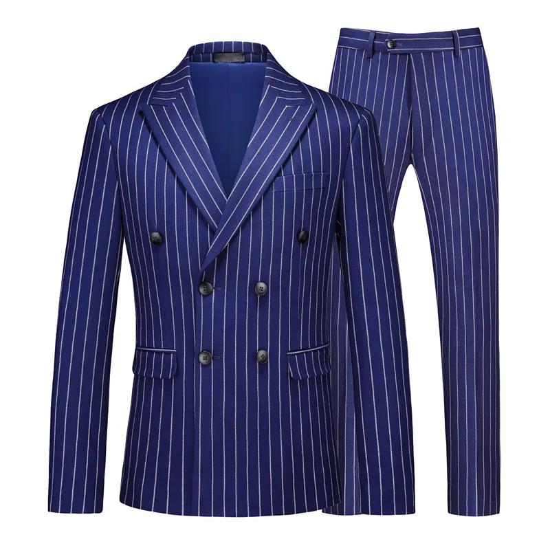 Blazers à double boutonnage pour hommes, rayés, imbibés, 2 pièces, noir, vin rouge, zones Me Busines