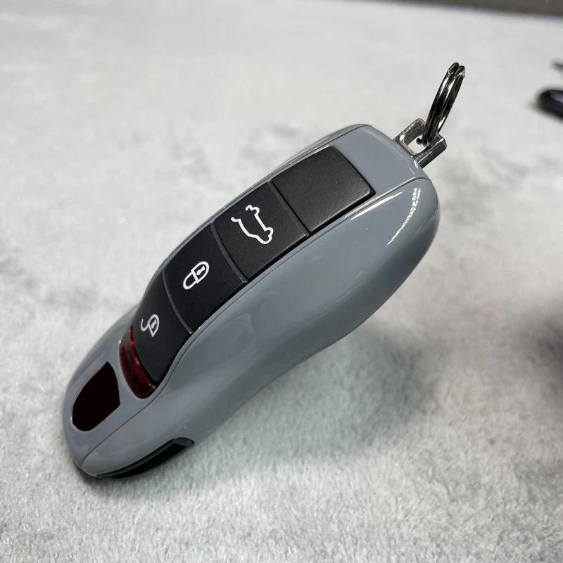 Étui à clés gris ciment pour Porsche 718 911 Panamera Cayenne Macan Boxster Cayman, coque de clé de