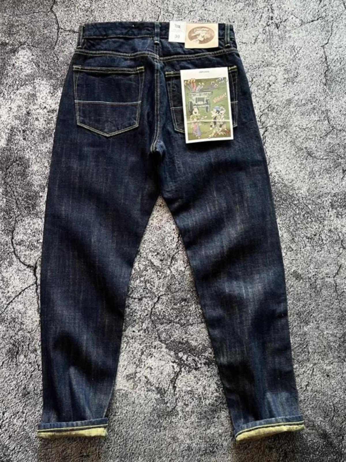 Jean Délavé en Denim Indigo pour Homme, Pantalon Droit Décontracté, Vintage Américain, 100% Coton, S