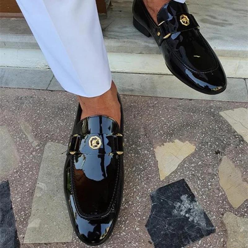 Nouveautés mocassins pour hommes chaussures en cuir noir brillant à boucle chaussures habillées de b