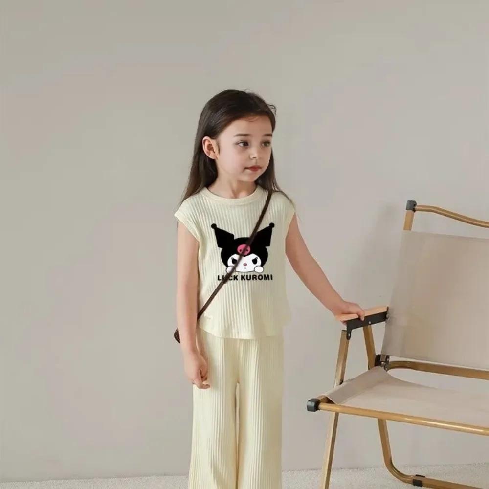 Ensemble 2 pièces été 2026 Kuromi Anime Kawaii : Débardeur et pantalon en soie glacée pour bébé, vêt