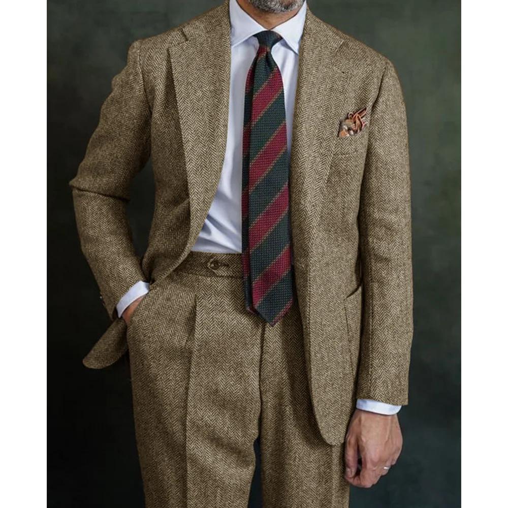 Costume à chevrons pour hommes, costume deux pièces élégant, ensemble pantalon, costume décontracté,