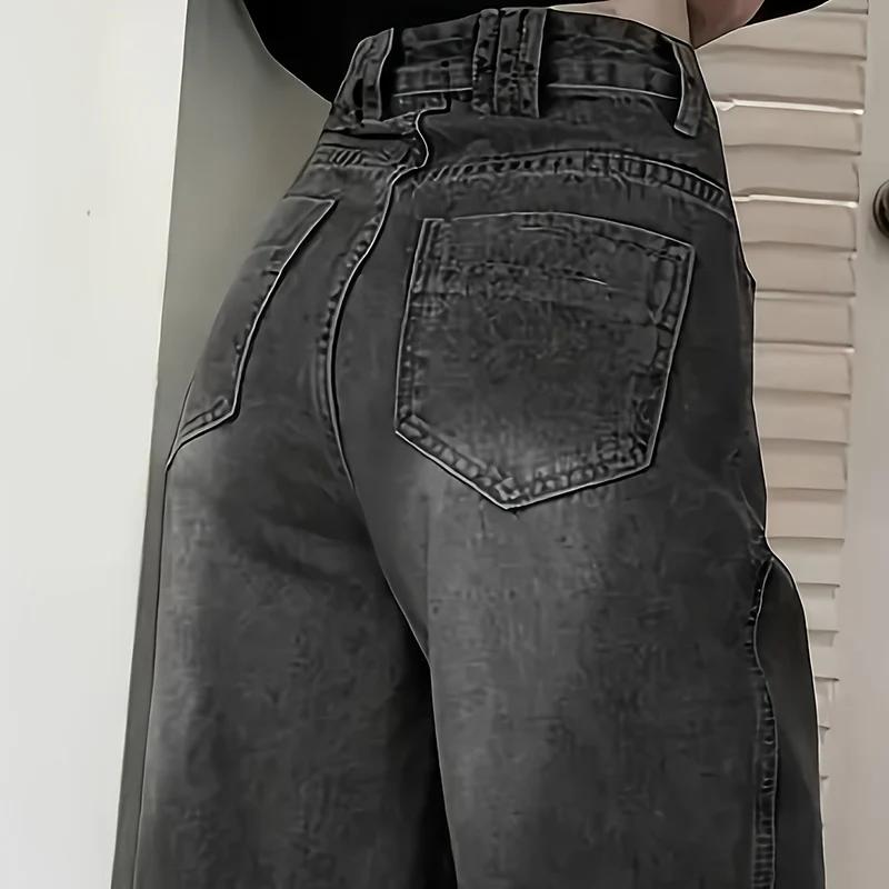 Jean taille haute pour femme, streetwear, designer, jambe large, gris classique, gothique, pantalon