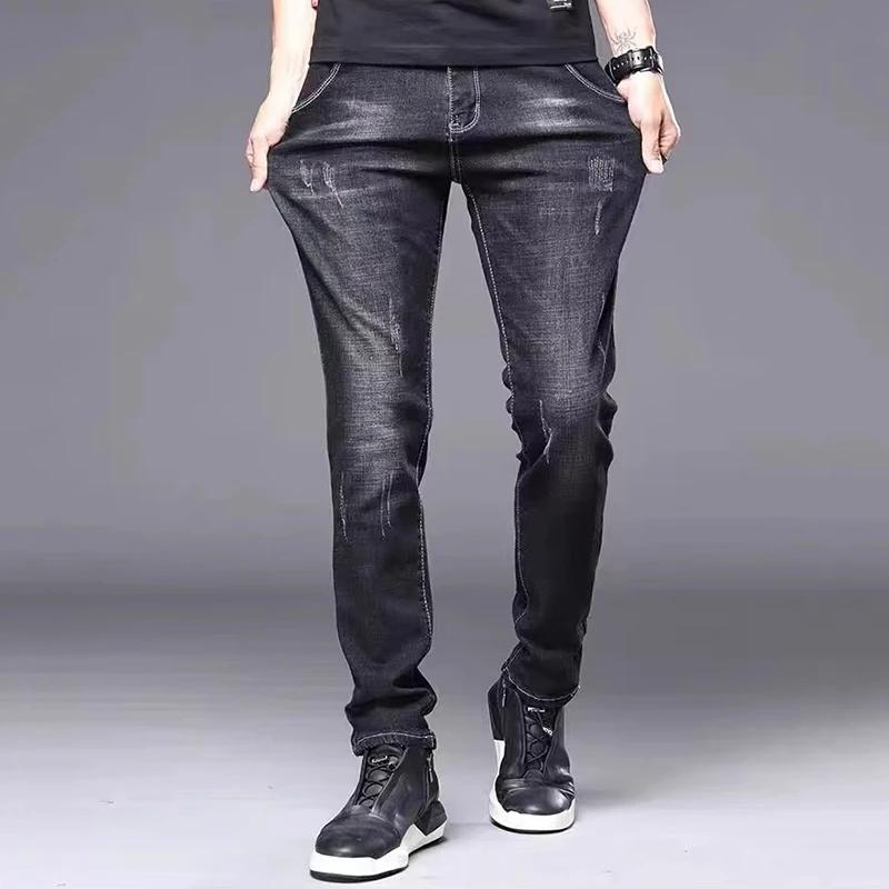Jean classique et élégant pour hommes, tenue quatre saisons, pantalon noir et bleu, Leggings taille