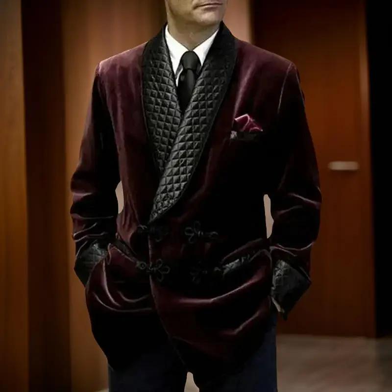 Veste longue imbibée pour homme, blazer imbibé de velours, manteau QueParty, revers châle, mariage,