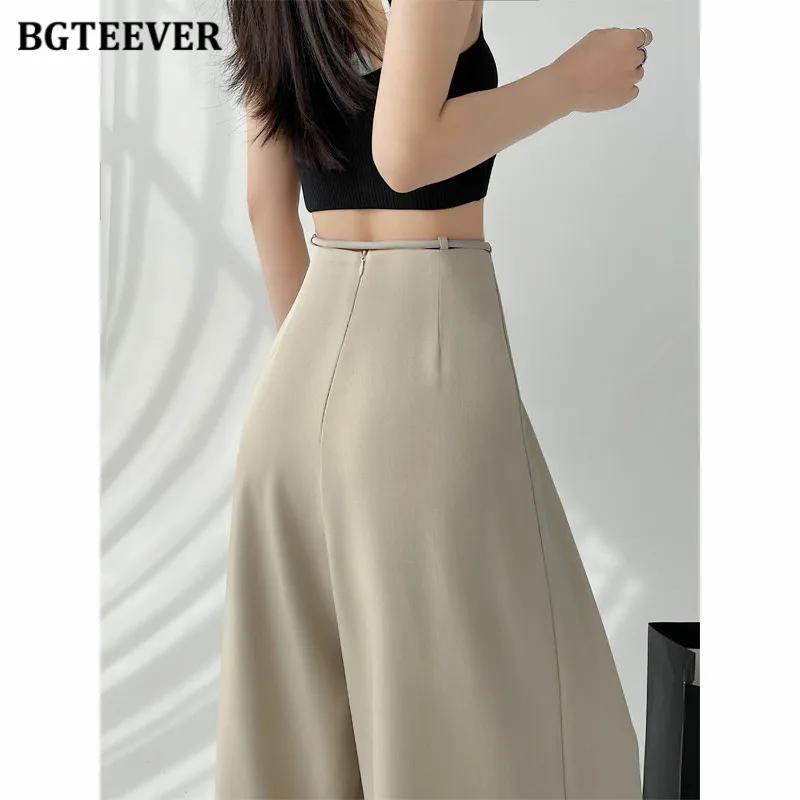 BGTEEVER élégant à lacets taille haute longueur au sol costume pantalon femmes printemps été poches