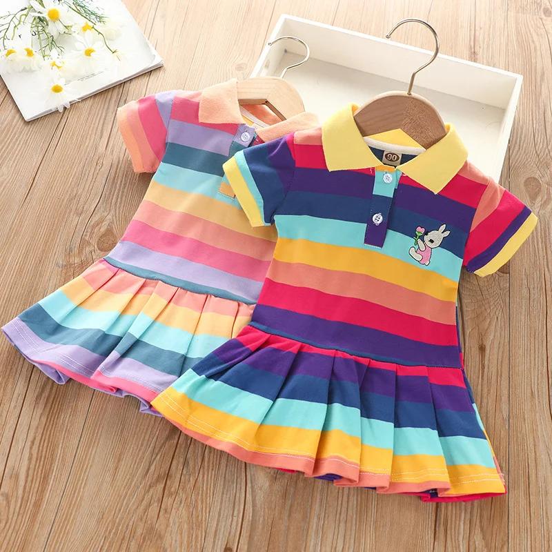 Robe d'été pour filles, jolie robe de princesse à manches courtes, lapin de dessin animé brodé, band