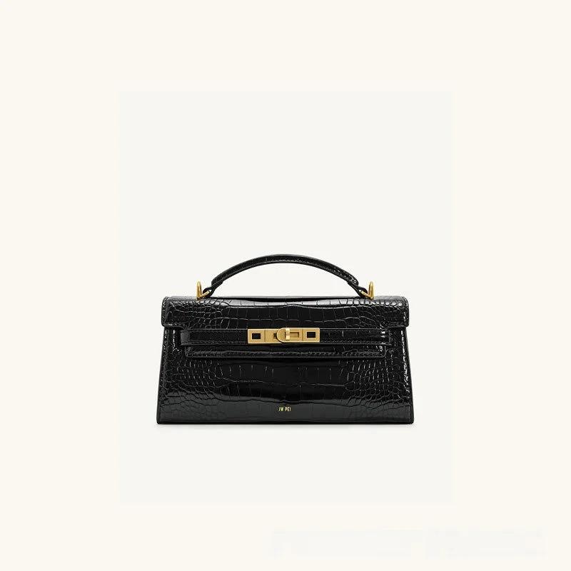Sac à main carré petit format en cuir à motif crocodile avec boucle de fermeture, sac à bandoulière