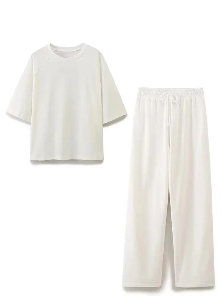HH été femmes décontracté T-Shirt pantalon ensembles élégant rose col rond manches courtes T-Shirt +