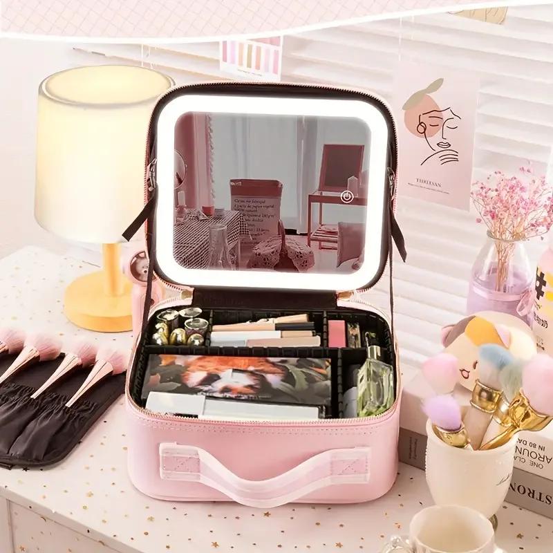 Trousse de maquillage de voyage portable avec miroir, lumière LED aste, étanche, non parfumée, batte
