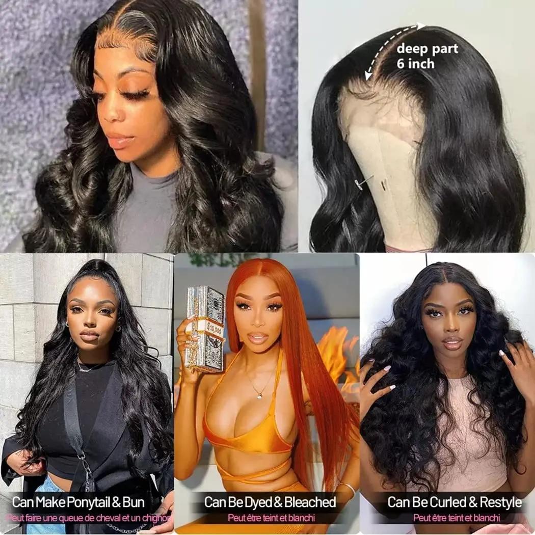 Perruque Lace Wig Body Wave Brésilienne Naturelle, Cheveux Humains, 13x4, Sans Colle, Prête à vitati