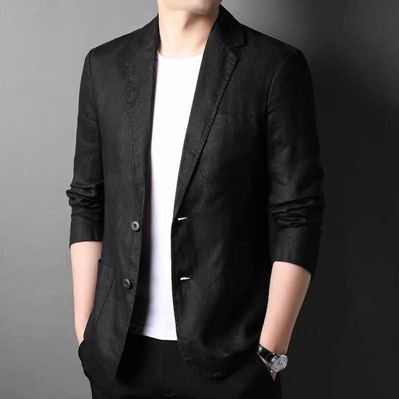 Costume en lin de haute qualité pour hommes, beau manteau fin pour hommes, composition de tissu, bla