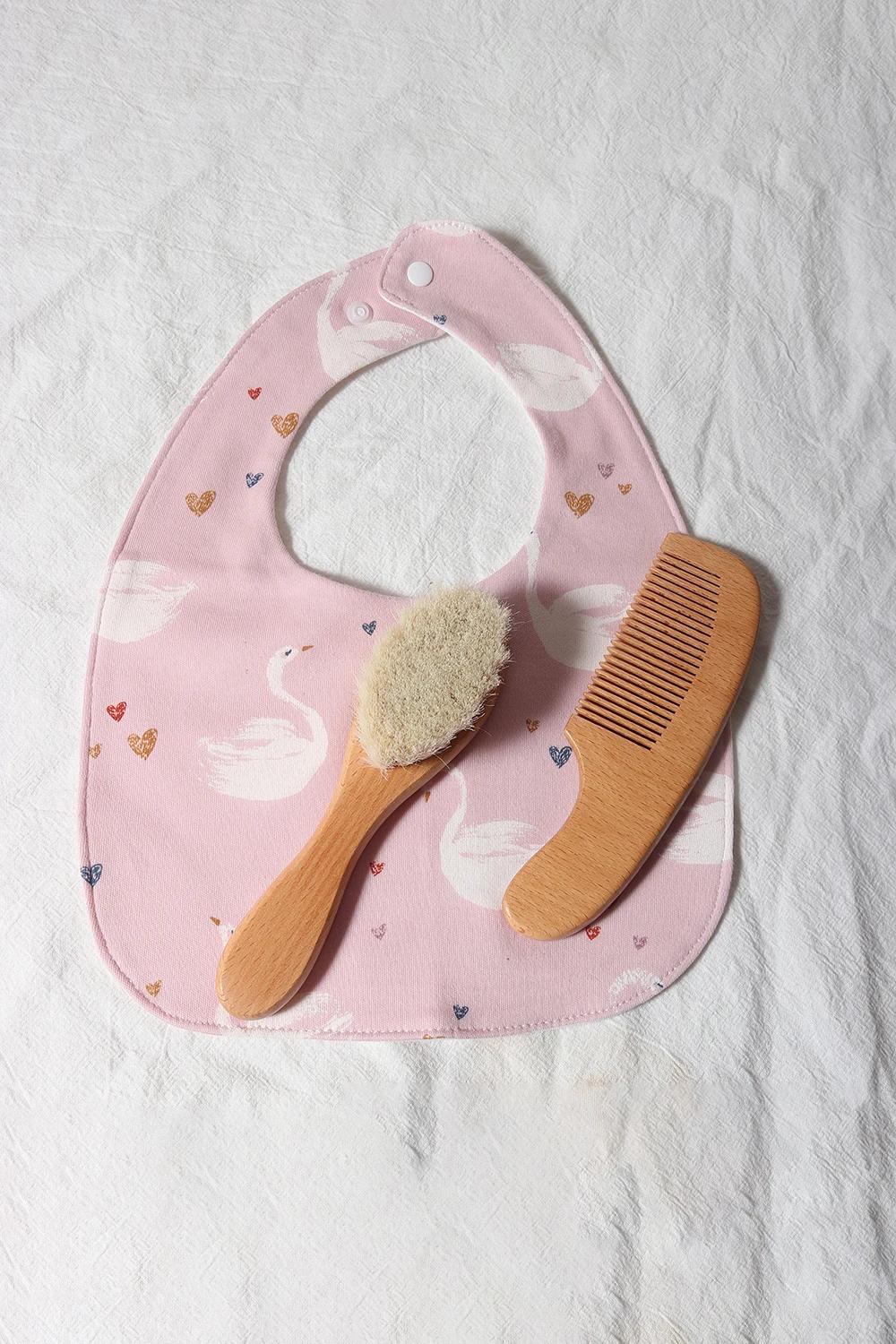 Ensemble de brosses et peignes pour bébé, coffret cadeau pour nouveau-né, laine naturelle, hêtre, pe