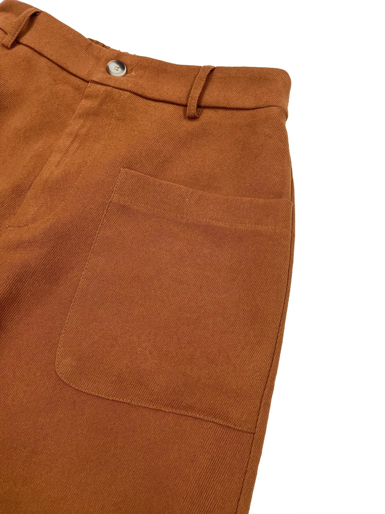 Pantalon à jambes larges avec poches unies et boutons sur le devant pour femmes, pantalon taille hau