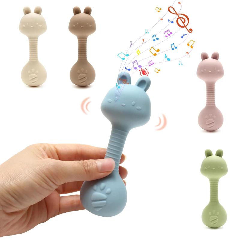 Anneau de dentition hochet en silicone pour bébé lapin de qualité alimentaire – Forme d'haltère pour