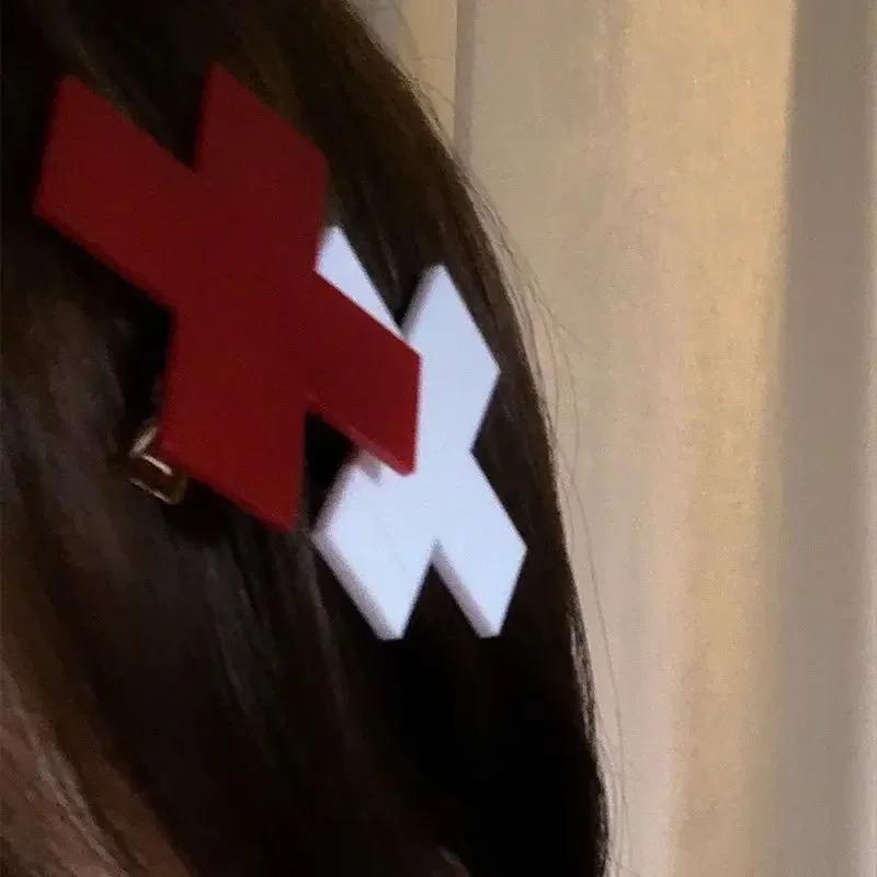 Y2K – pinces à cheveux croix rouge pour filles, accessoires pour cheveux, Barrettes hip hop Punk, ép