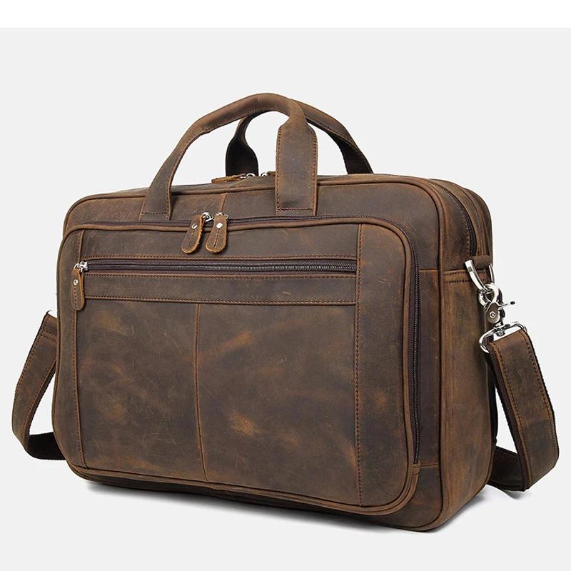 Porte-documents en cuir véritable de haute qualité pour hommes, sac d'affaires en cuir Crazy Horse,
