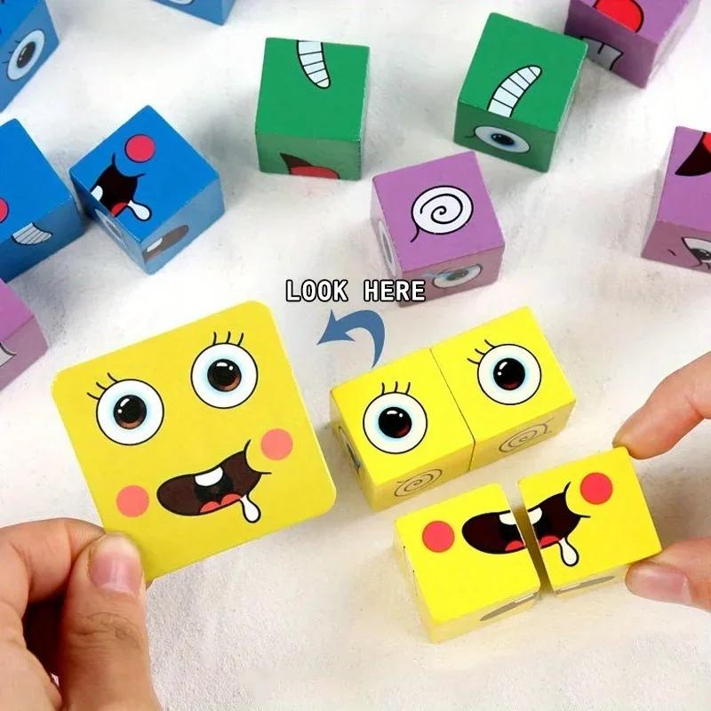 Jeu de Cube de changement de visage pour enfants, Puzzle d'expression Montessori, blocs de construct