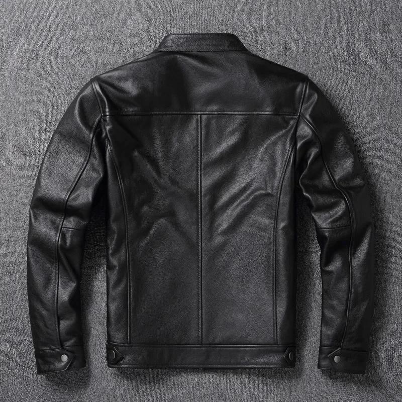Veste en cuir de vachette de haute qualité, manteau à col montant, couche supérieure, mince, décontr