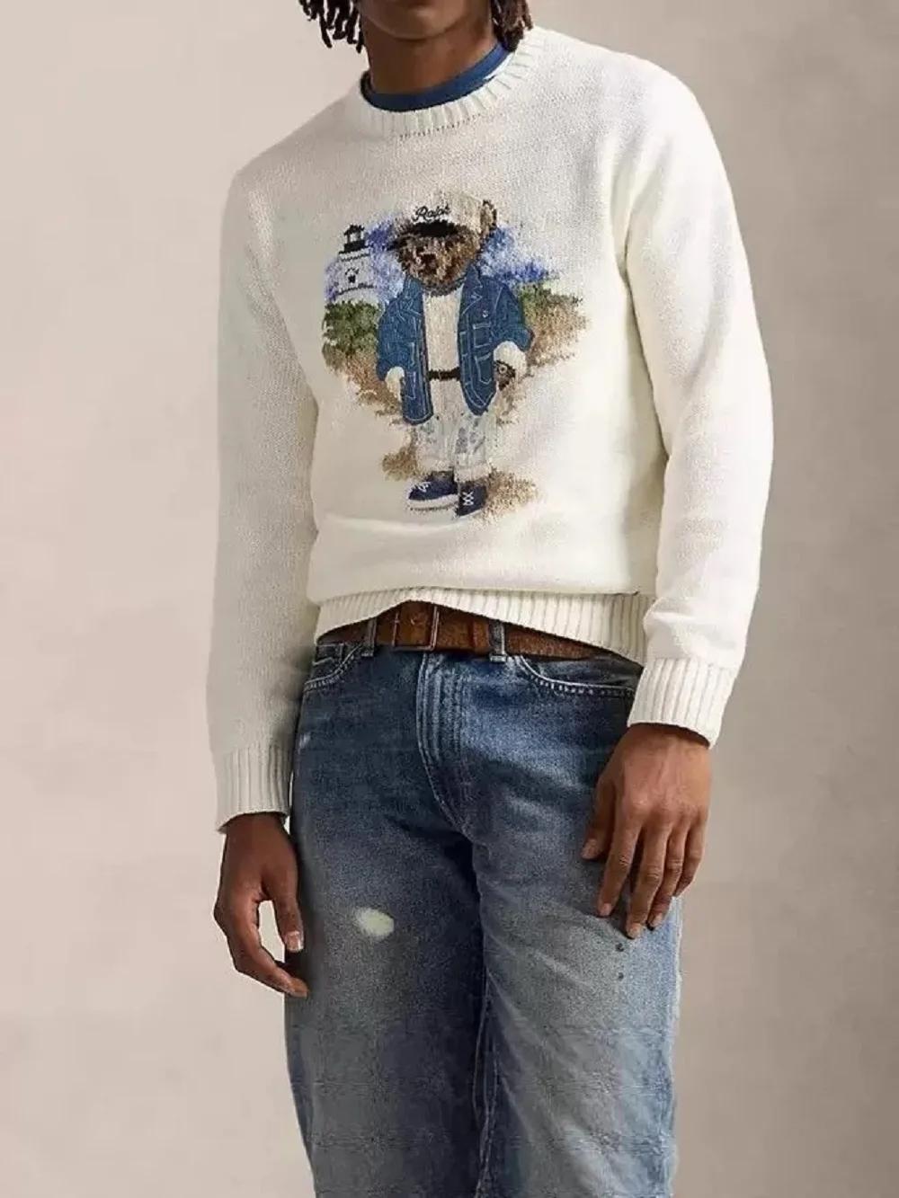 Dessin animé Cowboy hommes femmes automne et hiver pull de noël broderie ours à manches longues tric