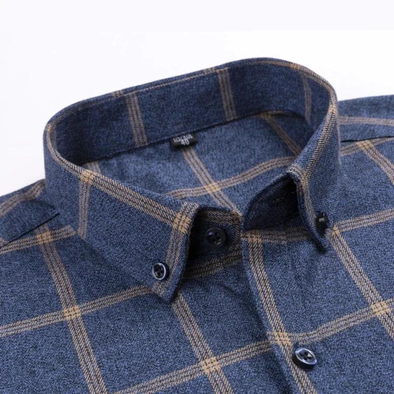 Chemise à carreaux en pur coton pour hommes, manches longues, coupe régulière, décontractée, surdime
