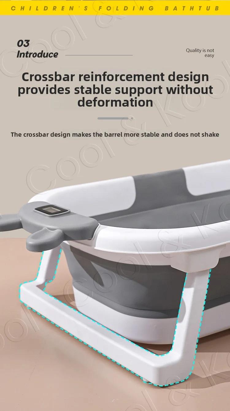 Baignoire pliable en silicone pour bébé avec capteur de température, antidérapante et portable